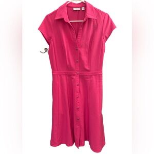 New York & Company Hot Pink Buttoned Midi Collared Dress